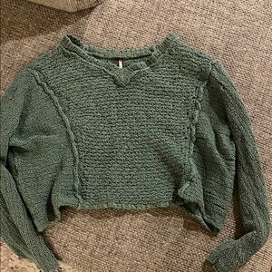 Free People Forest Green Textured Sweater